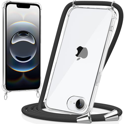 caslord Handyband kompatibel mit iPhone 16e/17e | Transparent Hülle mit Handykordel | Handyhülle für zum Umhängen | für Sport Reisen Partys Einkäufe Babypflege | Schwarz