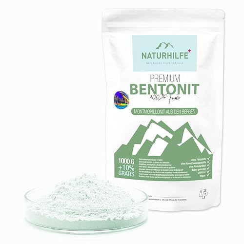 NATURHILFE Bentonite Polvere 1100 g – Terriccio minerale testato in laboratorio bentonite di sodio – Minerali vulcanici per pelle sana e disintossicante – 100% purezza