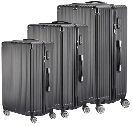 Set med 3 resväskor med TSA-lås, kabinväska, resväska, resväska med snurrhjul, lätt och hållbart bagage av ABS, svart (Svart-A, 71.5×30.5×45cm)