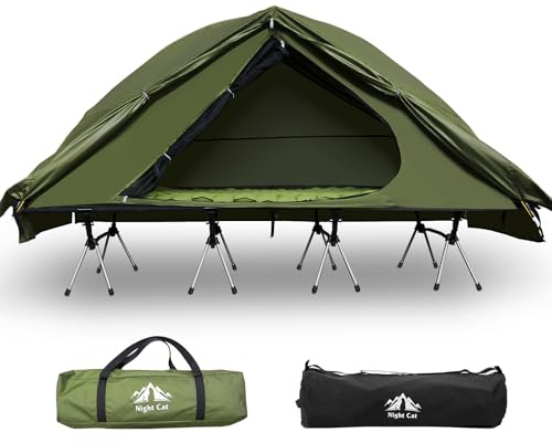 Night Cat Tente 1 Personne Etanche: Tente Hors Sol avec Lit de Camp pour Randonnée Voyage dans l'herbe du Désert Terrain Boueux (220x70CM)