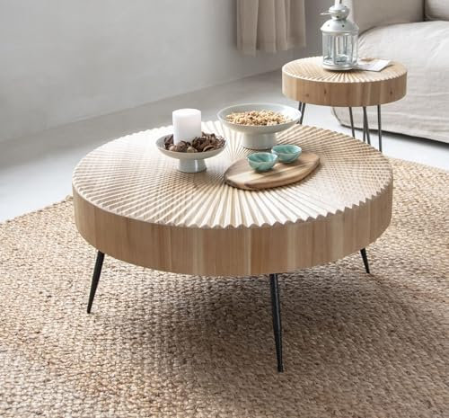 Zouron Couchtisch Holz Satztisch 2er Set - Beistelltisch Wie Sonnenlicht Rund Wohnzimmertisch
