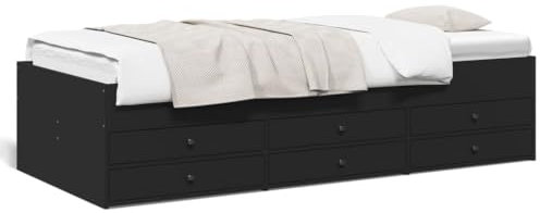 Fasba Tagesbett, Gästebett mit 6 Schubladen mit Rollen, Schlafsofa für Schlafzimmer, Bettsofa Sofabett Daybed Bett, Schwarz 75x190cm Holzwerkstoff