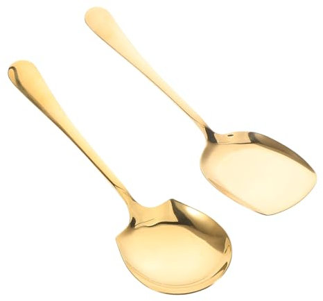 Gatuida 2piezas Cucharas De Acero Inoxidable para Servir con Mango Cucharas Tipo Pala Doradas para Sopa y Buffet Restaurante y Hogar