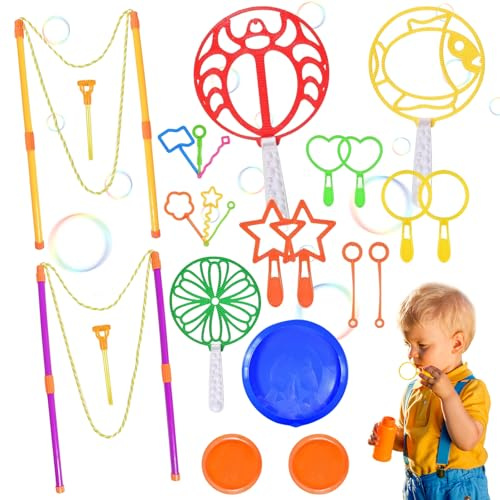 Seifenblasen Set für Kinder – 24 Seifenblasen Stäbe für Riesenseifenblasen – Seifenblasen Kinder Spielzeug für Garten, Strand & Kindergeburtstag – Große Blase Zauberstab für Outdoor Spaß