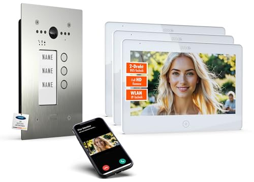 m-e ALLVISO Video Türsprechanlage, 2 Draht IP BUS, Unterputz Gegensprechanlage mit Kamera und Türöffner, 10 Monitor I Handy App, Türklingel mit Kamera und Türöffner fürs 3 Familienhaus