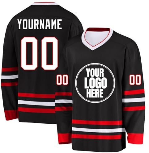 Generisch Personalisierbares Eishockey Trikot, Ice Hockey Jersey für Herren & Damen & Kinder, Atmungsaktives Mesh Stoff, schnelltrocknend & antibakteriell für Team, Verein & Familiensport