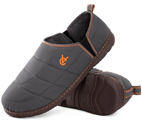 VeraCosy Men's Quilted Slippers Anti Skid Outsole Outdoor Cool Gray,8-9 UK