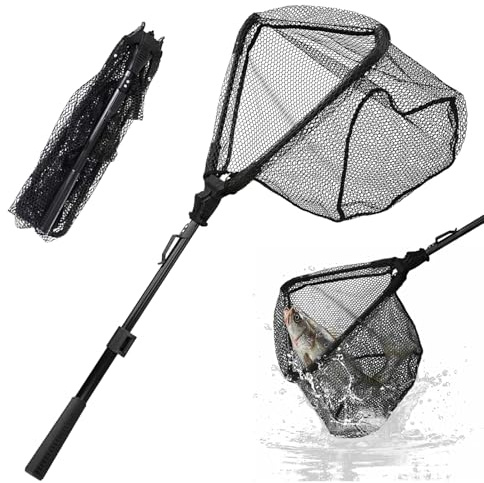 WestCH Epuisette de Peche avec Poignée Télescopique 90 cm Epuisette Peche Pliable Facile à Attraper et à Libérer pour Kayak Carpe Truite Crevette Etang Bassin Basse Poisson pour Enfants et Adultes