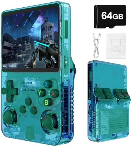 R36S Retro Handheld Games Console - 3.5 IPS Display, 21000 Classic Games 3500mAh Battery, Linux System Portable Mini Game Console-Green||64G