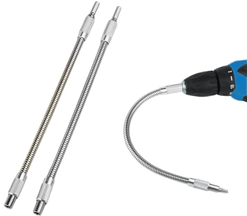 Pabbyeey 2 Piezas Extensión Flexible 300mm, Prolongador Broca 1/4 | Eje Flexible con Vástago Hexagonal 6,35 mm, soporte de brocas 360°, para taladro y destornillador en espacios reducidos