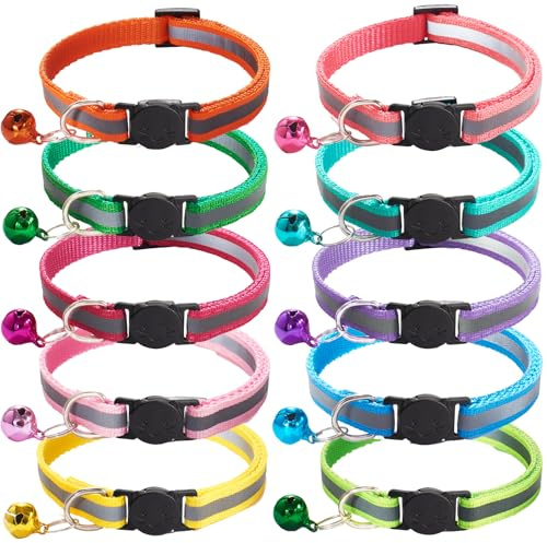 ​​10 Pièces Collier Anti-étranglement pour Chat, Collier pour Chat, Collier pour Chat, Taille Ajustable pour s'adapter à Votre Chat, avec Pendentif, Convient aux Chats et aux Chiens (Dix Couleurs).​