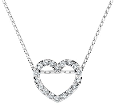 EDELIND Goldkette Damen 585 Echtgold Diamant - 18 Steine 0.09 Ct Anhänger Herz mit Ankerkette Weißgold 45 cm, Längenverstellbar - mit Geschenkbox