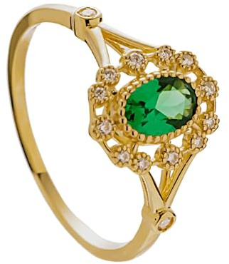 Ayoiow Eheringe 18 Karat, Hohlblume Oval Grün mit Tsavorit und Diamant Vorsteckring Gold Ehering, 14K Gelbgold Echtgold Ring Damen 585