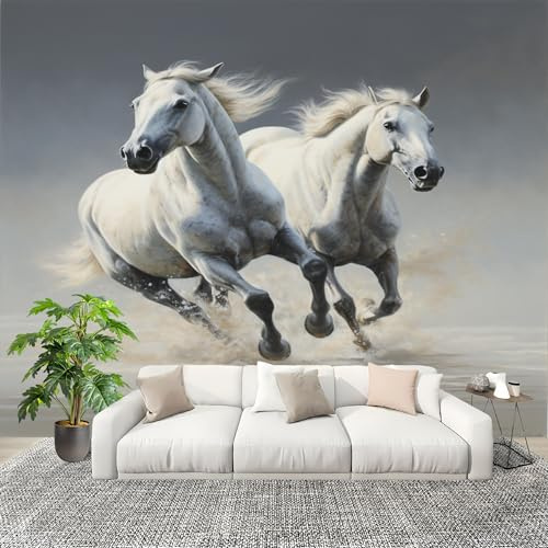 Dormitorio Papel Pintado PatróN De Caballo Blanco Animal Pared Panorámico 200x140 cm SensacióN De Poder Fotomurales No Tejido, Póster Gigante de Pared Personalizado 3D Para Salón Fotomurales