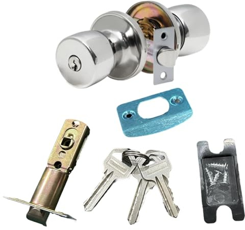 Privacy Door Knobs Lockset, Stainless Steel Spherical Door Knobs for Interior Doors, Entrance, Passage, Key Locking Door Handle with Locks for Bedroom, Bathroom, Office