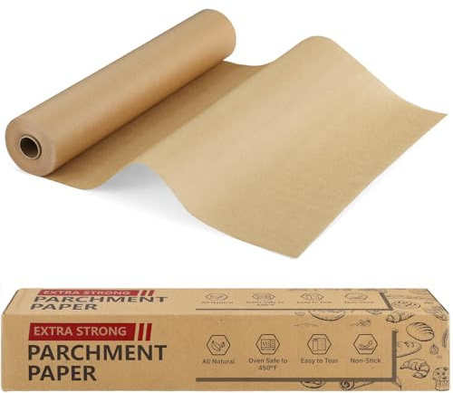 Dntorx Baking Paper Roll 38CM x 64M Brown Unbleached Parchment with Cutter | Unbleached, Greaseproof for Baking, Cooking, Freezing, Steaming, Grilling for Air Fryer, Oven, Pastry, Freezer