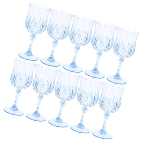 IMUSINICE 12 Copas de Vino de Plástico Vintage Reutilizables Transparentes Tallo Alto, Color Azul Translúcido, para Fiestas, Bodas y Celebraciones al Aire Libre