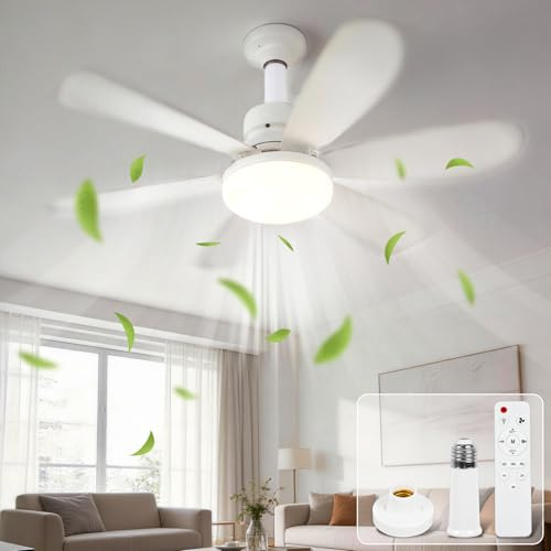 Joellfuner Ventilatore da Soffitto con Luce, 40W Plafoniera Soffitto, 52CM LED Dimmerabile Ventola Soffitto, con Base E27, 3 Velocità, 6 Pale, Timer, Silenziosa, per Soggiorno, Lamera da Letto