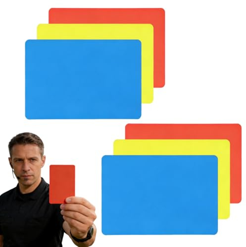 6 Pezzi Cartellini Arbitro di Calcio in PVC – Set con Cartellini Rossi, Gialli e Blu per Eventi Sportivi, Partite e Allenamenti
