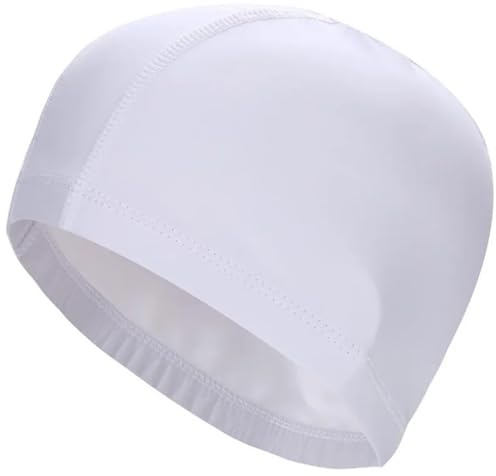 Gorro De Piscina Gorro de natación Tela PU for Hombre y Mujer, Gorro Impermeable for Piscina, Deporte acuático, Protege Las Orejas, Gorros baño Pelo Largo Talla Grande for Adultos(White)