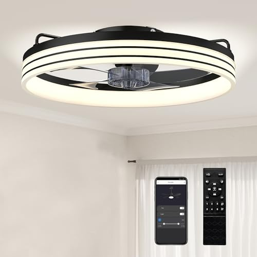 HOMCOM Ceiling Fans with Lights and Remote & App Control, 50 cm Modern LED Ceiling Fan Light with 3 Colour Temperatures, 6 Speed, Timer, Dimmable, Quiet Reversible DC Motor, for Bedroom, Black