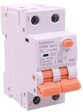 Interruttore Magnetotermico Differenziale Tipo B C32A, RCBO Classe B Curva C 1P+N 6kA 30mA 0.03A, 2 Moduli DIN, Protezione Completo In Uno Dispositivo Compatto