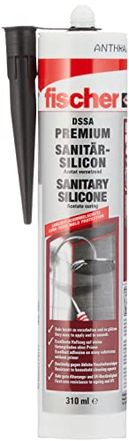 fischer Silicone sanitario di alta qualità, silicone per sigillare e stuccare in aree sanitarie e cucine, cartuccia per numerose applicazioni e materiali da costruzione, 310 ml, antracite, metallo