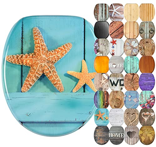 Sanilo WC Sitz mit Absenkautomatik, viele schöne Holz Toilettendeckel zur Auswahl, hochwertige und stabile Qualität (Starfish)