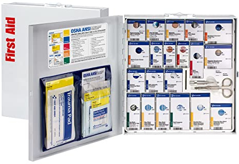 First Aid Only 746006 SmartCompliance 50-Person ANSI 2021 A and OSHA Compliant First Aid Kit for Restaurant Kitchen, Cafeteria, and Other Food Service Venues, Large Metal First Aid Cabinet