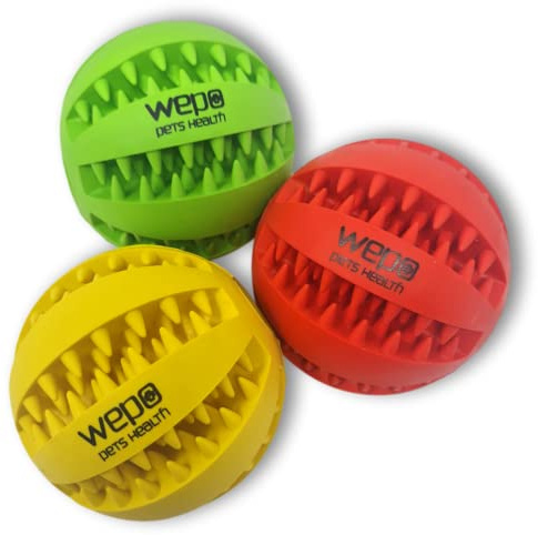 WEPO® hundleksak/hundboll, tuggleksak med tandvårdsfunktion, naturgummiboll, godisboll/foderboll, valpleksak, blandat 3-pack