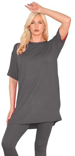 janisramone® Womens Short Sleeve Tunic T Shirts, Round Neck Oversized T Shirts for Women UK, Soft Comfortable Pj Dress, Perfect Summer Longline Ladies Tops