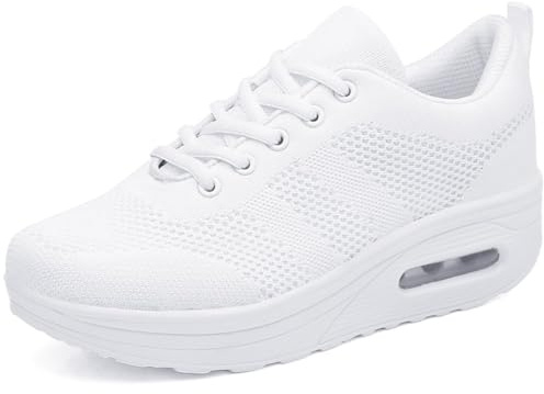 Women's Lightweight Sneakers,Trainers Ladies Casual Comfortable Walking Shoes Platform Wedges Breathable Running Shoes,White-911,6 UK