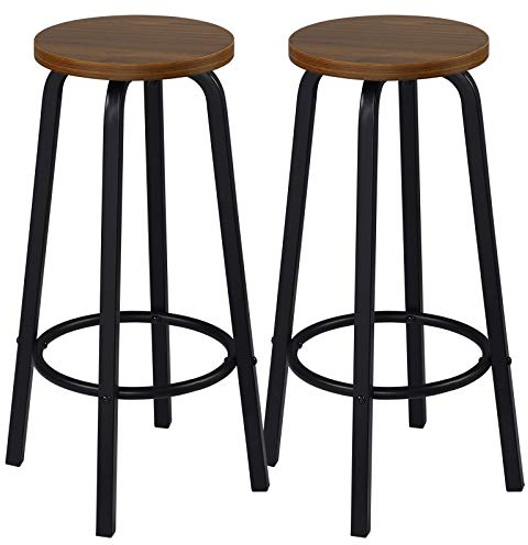 WOLTU Taburete de Bar Juego de 2, Taburete Alto Cocina para Salon Cocina Estructura de Metal, Asiento de MDF, Marrón Oscuro
