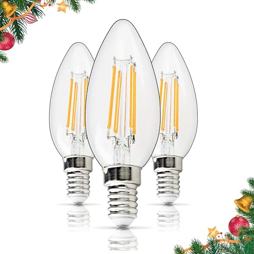 BlueStars E14 European Base 4W LED Bulb (40 Watt Equivalent), 2700K Warm White, 450lm, Non-Dimmable, C35/B10 Candle Shape Bullet Top Clear Glass for Turkish Lamps, Ceiling fans, Wall sconces - 3 Packs