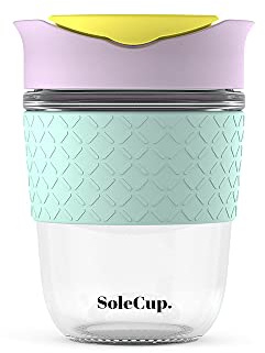 SoleCup. - Reusable Strengthened Glass Travel Cup - Spill Proof Coffee Mug - 12oz/340ml BPA-Free Hot Drink Travel Mug with Lid & Silicone Band (Ice Cream, 12oz / 340ml)