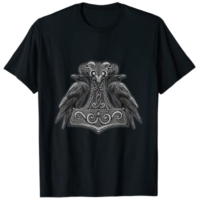 Thor Hammer Odins Raben Wikinger Nordmann Mythologie T-Shirt