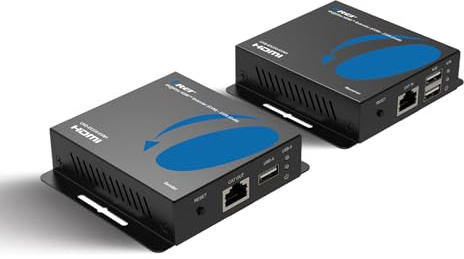 OREI Extender HDMI 4K su Ethernet con KVM - 4K a 60Hz fino a 60 metri su CAT 6/7 - Supporto USB 1.1 per tastiera e mouse, loop out, alimentazione tramite cavo