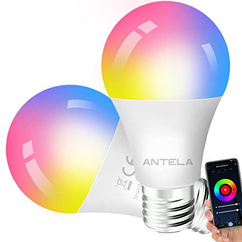 ANTELA Ampoule Connectée Alexa WiFi E27 9W RGB/CCT 2700K-6500K, Ampoule LED Intelligente compatible avec Google Home,Smart Life APP, 2PCs