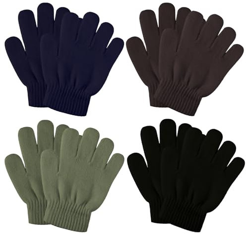 SATINIOR 4 Stück Kinder Winter Magische Handschuhe Stretch Handschuhe Winterhandschuhe Baby Fingerhandschuhe Warme Kinder Strickhandschuhe für Jungen Mädchen (Schwarz, Marineblau, Kaffee, Armeegrün)