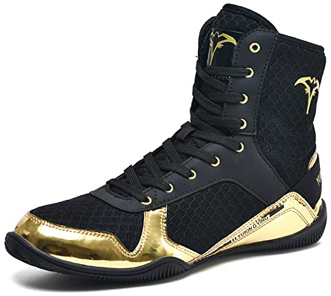 Boxningsskor herr djup squat skor brottning skor combat boxers tränare andas boxing boots brottare skor för män junior, Guld, 39 EU
