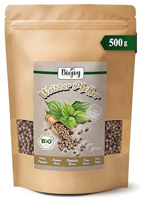Biojoy EKO Vitpeppar hel, pepparkorn för kvarn, 500 g | Pepparbär från Sri Lanka, torkade, Piper nigrum L., Schinus terebinthifolia L.