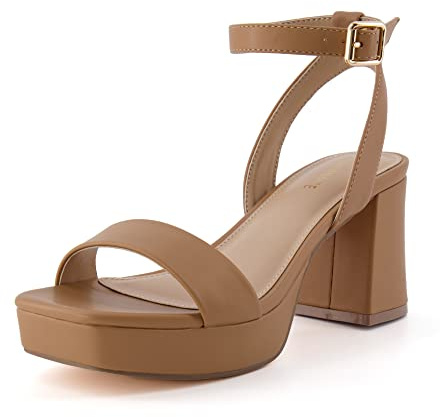 CUSHIONAIRE Cherry Platform Heels – Women's Dress Sandals with Chunky Block Low Heel with Adjustable Ankle Strap, TAN 11