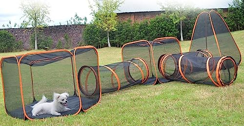 HYQNG Tragbarer 6-in-1-Pop-Up-Laufstall für Katzen im Freien mit Katzentunnel, Katzen- und Hundetunnel-Spielhaus, für Katzen, Kaninchen, Frettchen und Kleintiere