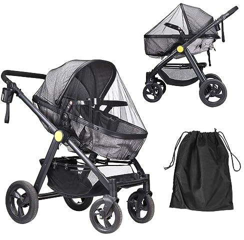 LEMESO Universal Insektenschutz für Kinderwagen Mückennetz schwarz Moskitonetz für Buggy mit Tasche