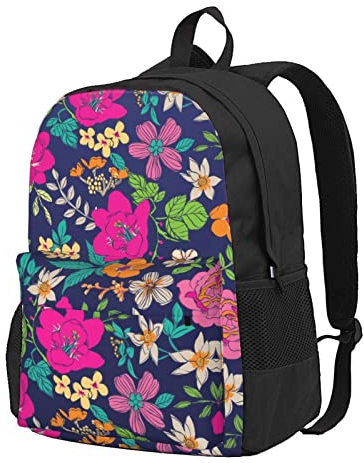 KoNsev Blumen Laptop-Rucksack – stilvoll, langlebig und bequem, Schwarz , One size