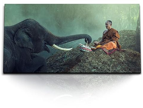 Paul Sinus Kunstdruck Bilder 120x60cm Thailand Dschungel Mönch Elefant Natur