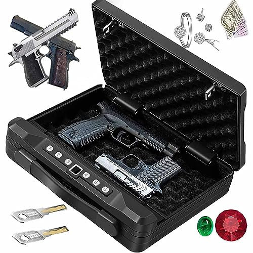 PixCy Caja Fuerte para Armas Pequeñas, Caja De Seguridad Biométrica Portátil para Pistola Inteligente con Bloqueo De Teclado Y 2 Llaves, para Dinero,Pistola,Efectivo,Joyería