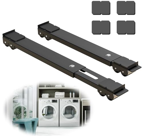 TUAKIMCE Heavy Duty Appliance Rollers, Adjustable Furniture Moving Roller Wheels with Brake, Washing Machine Wheels Load Bearing 660lbs for Refrigerators Sofa and Dryer