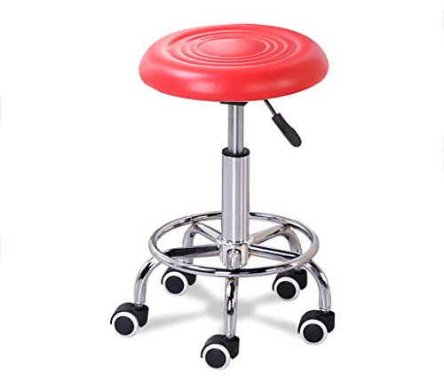 Hocker mit Rollen, Verstellbarer Hocker, rollbar, robust, hydraulisch, für Werkstatt, Gitarrenlabor, Tattoo-Werkbank, medizinischer Verstellbarer Drehhocker, Stuhl (rote Rolle)