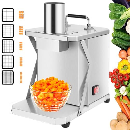 Tagliaverdure Automatico Da 200W, Tagliapatate Commerciale Regolabile per Cipolle E Patate - 5 Reti per Coltelli Da Taglio, Design Rimovibile, Utensili Da Cucina in Acciaio Inossidabile, 75 Kg/H
